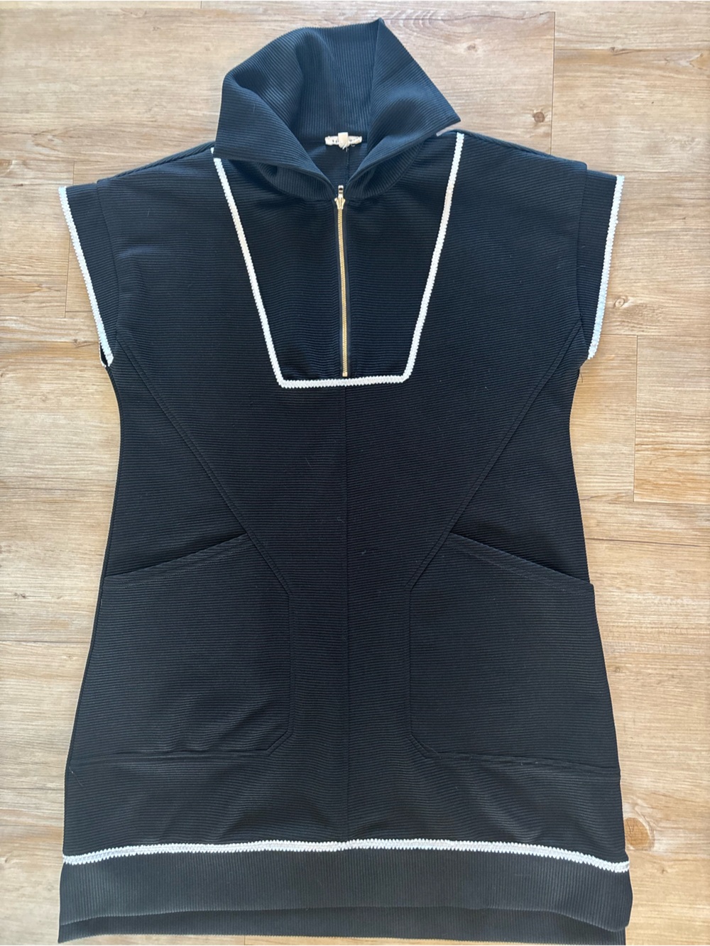 Black Quarter Zip Dress with White Trim